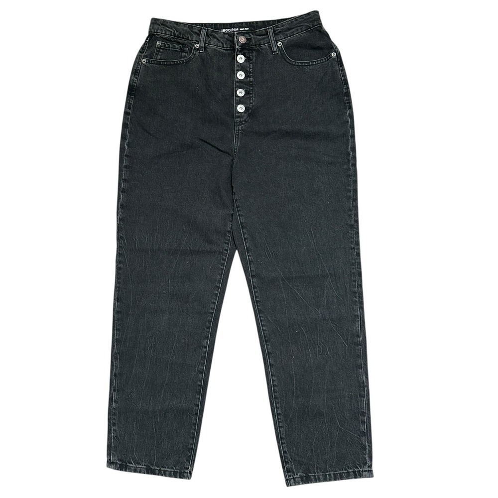INC Denim Mom Jean Washed Black High Rise Button Fly 100% Cotton Women's Size 10